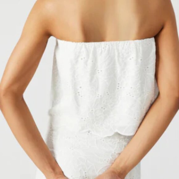 Steve Madden Amalia Scallop Edge Strapless Eyelet Baby Doll Top - Picture 2 of 4